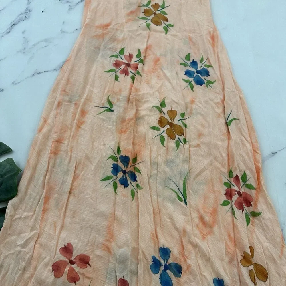 AT Moda Estate Womens Vintage 90s Slip Maxi Dress Size M Peach Orange Floral - Picture 9 of 10